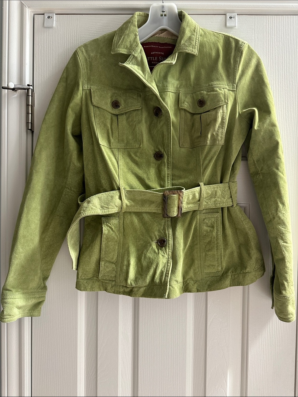 Eddie Bauer Vintage Seattle Suede Utility Safari Jacket Chartreuse Green Small